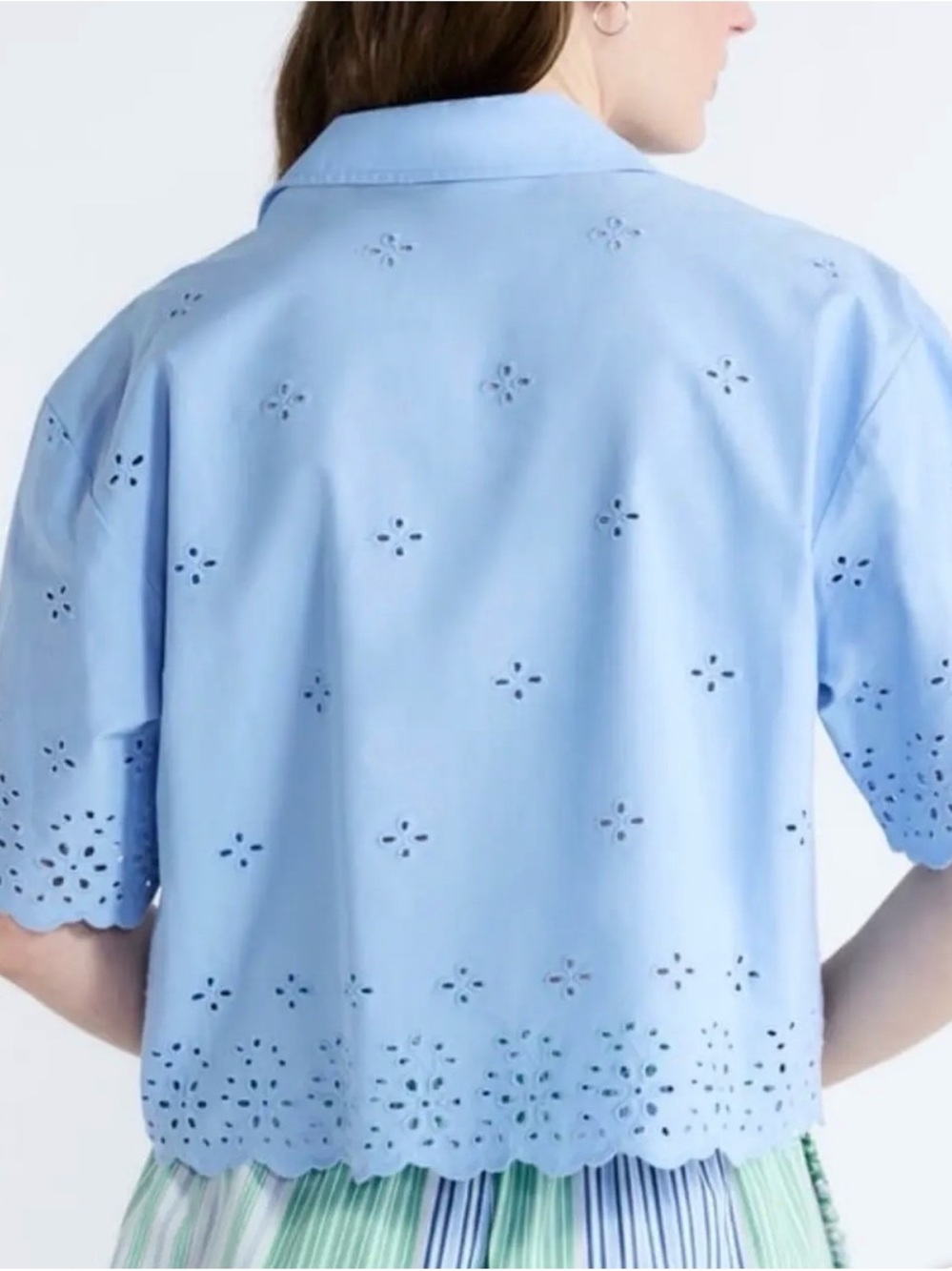Blue Eyelet Cotton Button-Down Shirt - Picture 2 of 5
